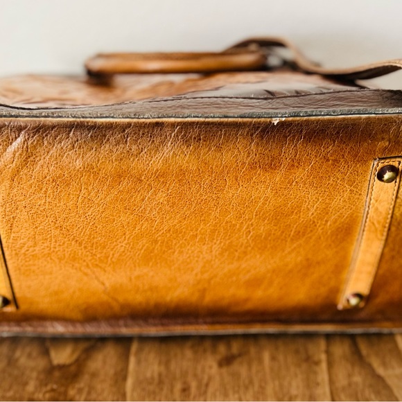 CIVICO 93 Made In Italy Leather Floral Embossed Dome Satchel Brown - Picture 3 of 6